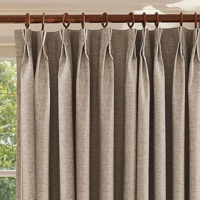 Textured Linen Pencil Pleated 100% Blackout Curtains for Bedroom/Living Room Blackout Curtains 120 Inches Long, Energy Saving Window Treatment Curtains,42Wx120Lx2, Rust Brown