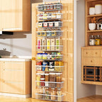 Moforoco 9-Tier White Over The Door Pantry Organizer, Pantry Organization and Storage, Black Hanging Basket Wall Spice Rack Seasoning Shelves, Home & Kitchen Bedroom Bathroom House Essentials