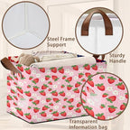 Pink Strawberry Collapsible Storage Bin - 17x11.5x10.5 Inch Foldable Organizer Basket for Nursery, Kids Room,Kitchen, Pantry, Home Decor - Single Pack No Lid Space-Saving