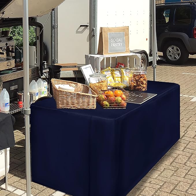 HolidayIdeas 2 Pack Fitted Table Clothes - 48 x 24 Inch - Navy Rectangle Tablecloths for 4 Foot Tables, Polyester Fabric Table Covers for Parties, Holiday Dinner, Wedding, Trade Show