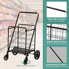 YITAHOME Utility Foldable Shopping Cart with Wheels, Large Reinforced Mesh Bottom, Portable Collapsible Rolling Cart for Laundry, Grocery, Luggage, Storage and Seniors, 220 lbs Capacity, Black