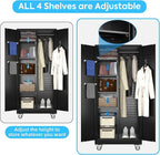 Broom Closet Storage Cabinet with Wheels and Pegboard,Garage Storage Cabinet with Lockable and Magnetic Doors,Adjustable Shelves for Garage Home Office,Required Assembly,17.7"D*33.5"W*70.87"H