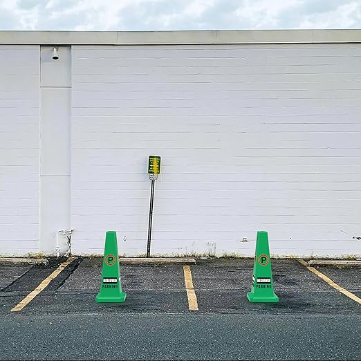 Plastic Traffic Cones, 4-Sided Message Cones, Road Safety Parking Cones, Standing Traffic Warning Signs for Cleaning Area, Garage, No Entry (4, Reserved Parking, Large)