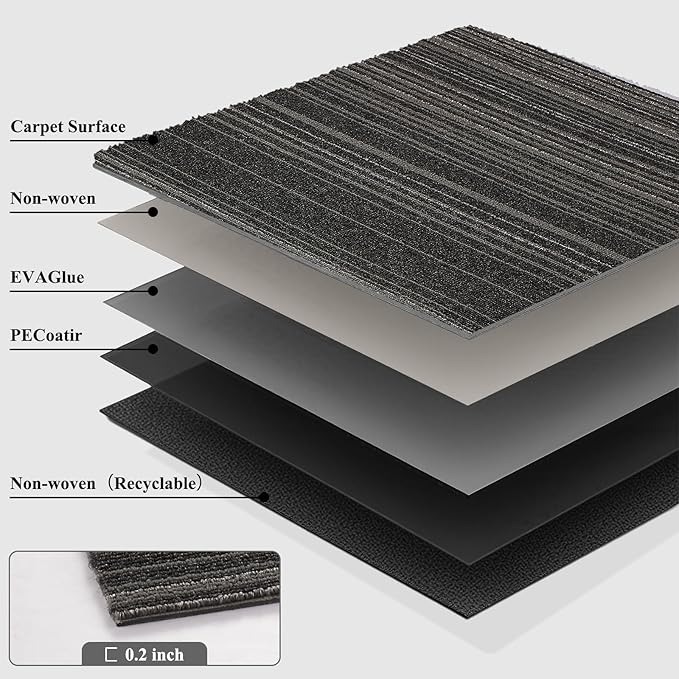 24 Tiles 20 X 20 Inch Carpet Tiles Floor, Carpet Squares for Living Room Bedroom Office, Stripe Dark Grey (64.5 Sq.Ft per Box)