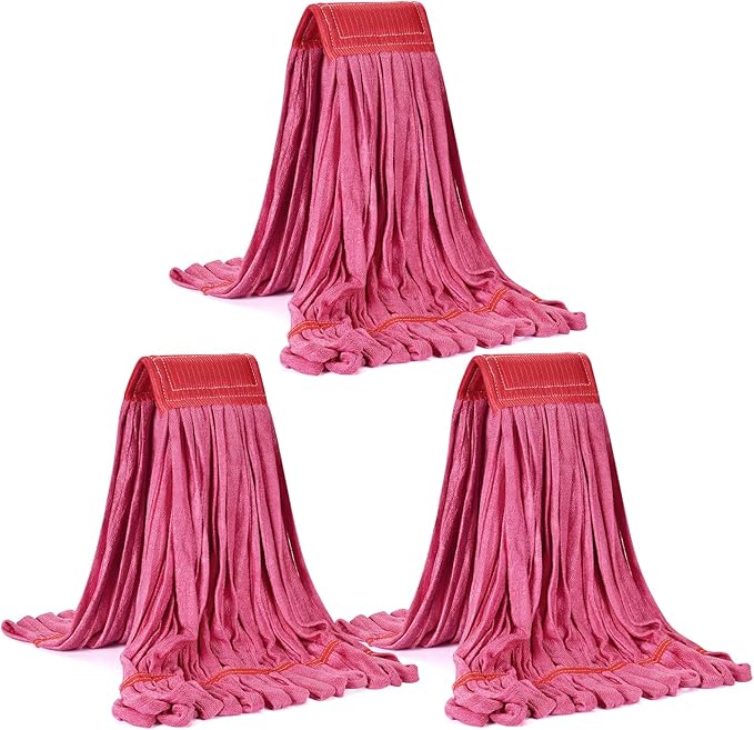 Matthew Cleaning Microfiber Tube Mop(Large,Red,3Pack) Heavy Duty Mop Head Replacement,Excellent Absorbency,Premium launderability,Reusable,Loop end for Home,Commercial and Industrial Use