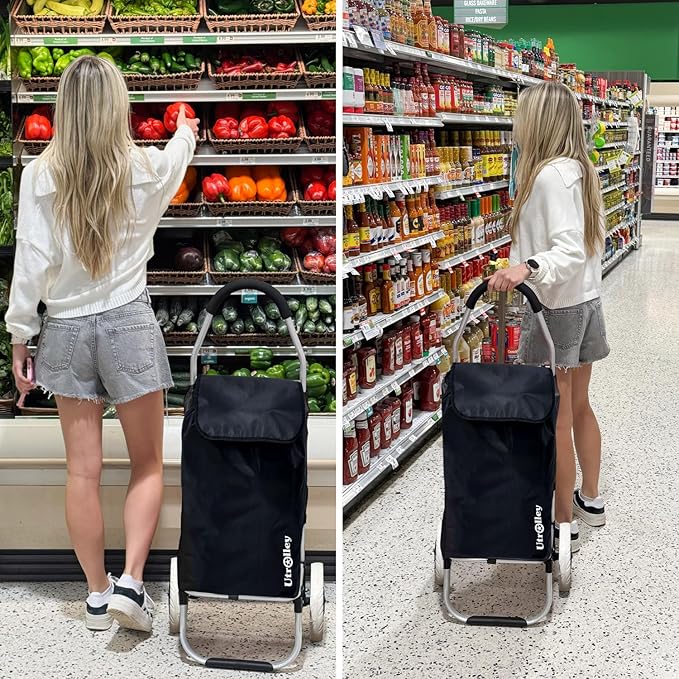 Ultra-Lightweight Foldable Grocery Cart with 40L Capacity, Soft Rolling Wheels, Removable Insulated Bag – Multi-Purpose Personal Hand Truck (Black)