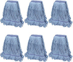 Commercial Mop Head Replacement for Rubbermaid: Wet Industrial Heavy Duty Large Blue Cotton Looped End String Mops Heads Refill 16oz Universal for Floor Cleaning - 6packs Washable Mopheads Bulk