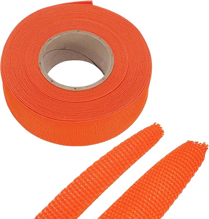MECCANIXITY Braided Cable Sleeves Heat Shrinkable Fabric Sleeving, 1" 33ft Orange 2:1 Ratio Heat Shrinkable Cord Protector for Harness Cable, Network Cable Protection, Cable Management