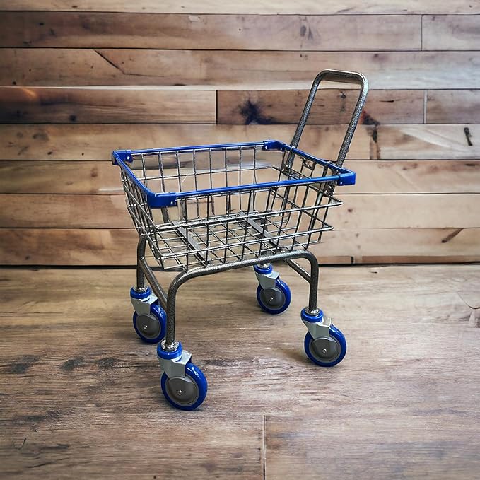 U Handle Grocery & Laundry CART 1.5 Bushel (Gunpowder Metal) Red, Blue Trim (Blue)