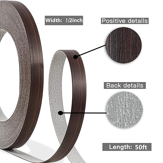 GSCIT Club Walnut Edge Banding, 1/2 inch x 50ft roll of Veneer Edge Banding - Pre-glued Flexible, Wood PVC Tape for Cabinet Repair, Furniture Restoration