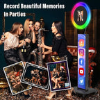 JIYANG Portable Photo Booth Stand Shell with Light Ring,Fits for Any Size iPad, Photo Booth Shell with Flight Case,Black Selfie Photo Booth with Chacktok Software Perfect for Wedding