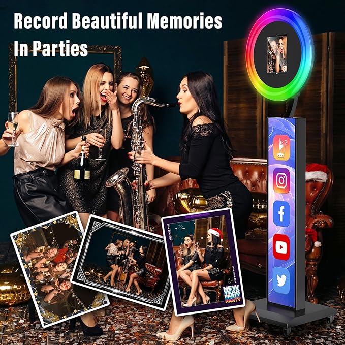 JIYANG Portable Photo Booth Compatible with Any Ipad,Photo Booth Stand Shell with ChackTok PhotoBooth VIP Member and Flight Case,Free Custom Logo,Perfect for Parties,Wedding and Events,Honeycomb Case