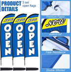 Buryeah 3 Sets Now Open Feather Flag Pole Kit for Business Advertising 7 ft Open Flag Banner Sign with Pole Kit Ground Stake and Portable Bag for Outside Ground (Blue)