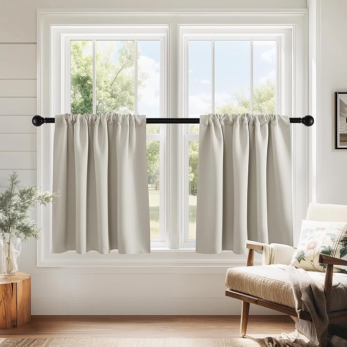 PONY DANCE Cream RV Curtains Blackout, Thermal Insulating Privacy Door Windows Camper Curtains for Kids Nursery RV Bunk Bedroom Windows Bathroom, Width 29 x Length 24, 2 Panels
