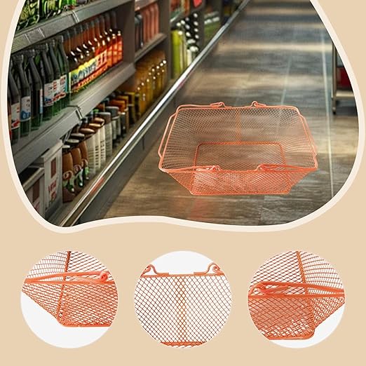 Shopping Basket Wire Portable Multipurpose Vegetables Fruit Storage with Handles for Garden Retail Store Pantry, Orange