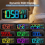 Large Digital Wall Clock Timer 13.5" Large Display Available In 11 Color Modes LED Wall Clock with Temperature Day of the Week Clock Auto-Dimming for Home Gym Office 2 Groups Alarm 25 Music Ringtones