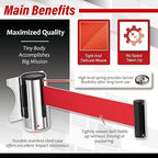 DuraSteel Wall Mount Retractable Belt Barrier - 9.2 Ft Red Belt in Sturdy Stainless Steel Case - Guardian 1.0 Indoor & Outdoor Do Not Cross Caution Tape for Crowd Control Queue Barrier, Line Divider