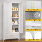 Metal Storage Cabinet with Drawers,75Inch White Pantry Cabinets for Kitchen Storage with 3 Adjustable Shelves,Tall Kitchen Pantry Cabinet for Living Room, Dining Room Office