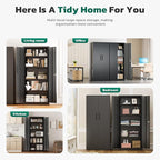 Greenvelly 63" H Metal Storage Cabinet Black, Locking Metal Cabinet, Store Tools, Clothes, Tableware and Toiletries, Garage Cabinets with Adjustable Shelves for Office, Home, Garage, Pantry