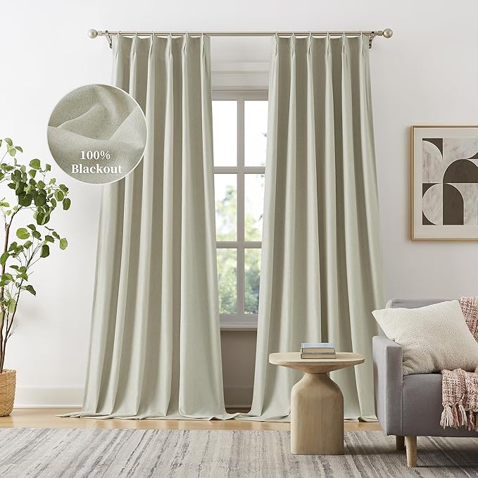 DUALIFE 120 Inch Extra Long Blackout Curtains for Bedroom,Linen Black Out Insulated Curtains for Living Room 10 FT Tall Drapes with Hooks for Ceiling Track System 2 Panels-Natural Linen,W40xL120