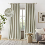 DUALIFE 120 Inch Extra Long Blackout Curtains for Bedroom,Linen Black Out Insulated Curtains for Living Room 10 FT Tall Drapes with Hooks for Ceiling Track System 2 Panels-Natural Linen,W40xL120