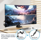 AVLT 57 Inch Heavy Duty Pole Top Mount Monitor Arm Series – Dual & Single Add-On Kits, Height Adjustable, VESA Compatible (Black, Add-On Monitor Arm)