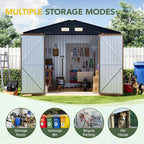 Breezz Outdoor Storage Shed 10 x 10ft. Utility Tool Shed Metal Storage Garden Shed with Lockable Doors & Windows for Patio Storage,Brown