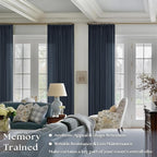 Navy Linen Pinch Pleated Curtains 108 Inches Long 2 Panels for Living Room Bedroom Light Filtering Drapes 108 Inch Length Dark Blue Indigo Semi Sheer Memory Shape Trained Ceiling Floor Curtain