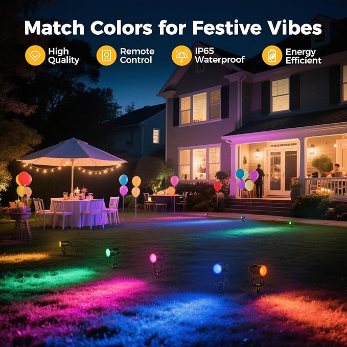 L LOHAS LED RGB Dusk to Dawn Low Voltage Landscape Lighting, Christmas Outdoor Spotlight with Transformers&Remote Control, IP65 Color Changing Timing Plug in Spotlights for Yard Backyard Pathway 6Pack