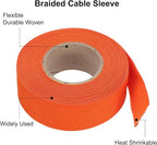 MECCANIXITY Braided Cable Sleeves Heat Shrinkable Fabric Sleeving, 1" 26ft Orange 2:1 Ratio Heat Shrinkable Cord Protector for Harness Cable, Network Cable Protection, Cable Management