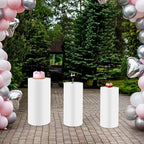 Eapmic Pedestal Stands for Party, Cake Pedestal Stand, Dessert Table Display Plinth Pillars, Sculpture Display Column Decoration Cube for Wedding Birthday (White, Cylinder-3Pcs(27.56"+26"+23.62"))
