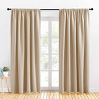 PONY DANCE Room Darkening Curtains - Rod Pocket Top Curtains and Drapes Solid Soft Window Panels Light Block for Living Room, 70 Wide by 84 in Drop, Biscotti Beige, 2 Pieces