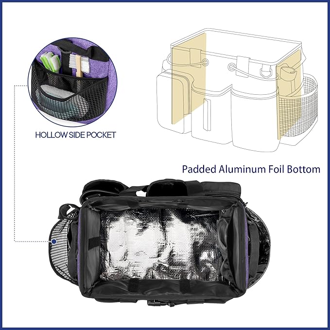 LoDrid Large Professional Cleaning Caddy with Detachable Divider, Supply Organizer with Handle and Shoulder Strap, Cleaning Bags for Housekeepers & Cleaners, Purple
