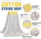 Matthew Cleaning Commercial Mop Head Replacement, 5 Inch Wide Headband, Looped End Cotton Blend String Wet Mops for Floor Cleaning, 24 oz Large, 1-Pack White