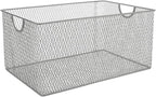 YBM Home Mesh Wire Storage Basket for Shelves, Pantry Organization, and Kitchen - Multipurpose Steel Wire Basket Holder Bin for Organizing Office Supplies, Household Toiletries and Laundry Supplies