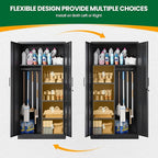 Broom Closet with Lock, Metal Storage Cabinet 36" Wide, 5-Tier Steel Utility Cabinet with Hanging Rod & Doors for Garage, Laundry Room, Warehouse Storage