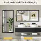 60x28 Inch Black Bathroom Mirror for Wall, Thick Metal Framed Rectangle Mirrors for Over Sink, Bedroom, Living Room, Entryway, Anti-Rust, HD Tempered Glass
