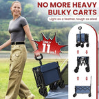 Collapsible Wagon with Wheels & Tailgate, 350LBS Wagons Carts Foldable Heavy Duty, Lightweight Portable Folding Utility Wagon Grocery Shopping Cart for Garden, Camping, Beach (Navy)