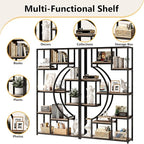 70.8" Tall Bookshelf Set of 2, 79" Wide Geometric Display Shelf with 18 Open Storage Shelves, Scratch-Resistant Gray Wash & Metal Frame, for Living Room, Office, Bedroom – Anti-Tip & Adjustable Feet
