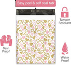 12x15 (50) Pink and Gold Hearts Valentine's Day Designer Poly Mailers Waterproof Self Sealing Tear Resistant Polymailers Large Shipping Envelopes Premium Printed Bags For Small Businesses