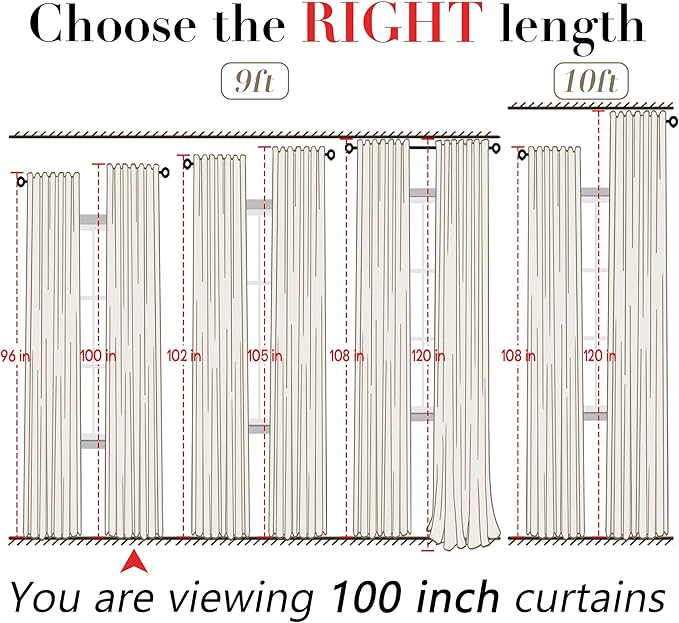 XTMYI Oatmeal 100 Inches Long Country Curtains for Living Room,Sheer Linen Curtains for Bedroom,50 Inches Wide