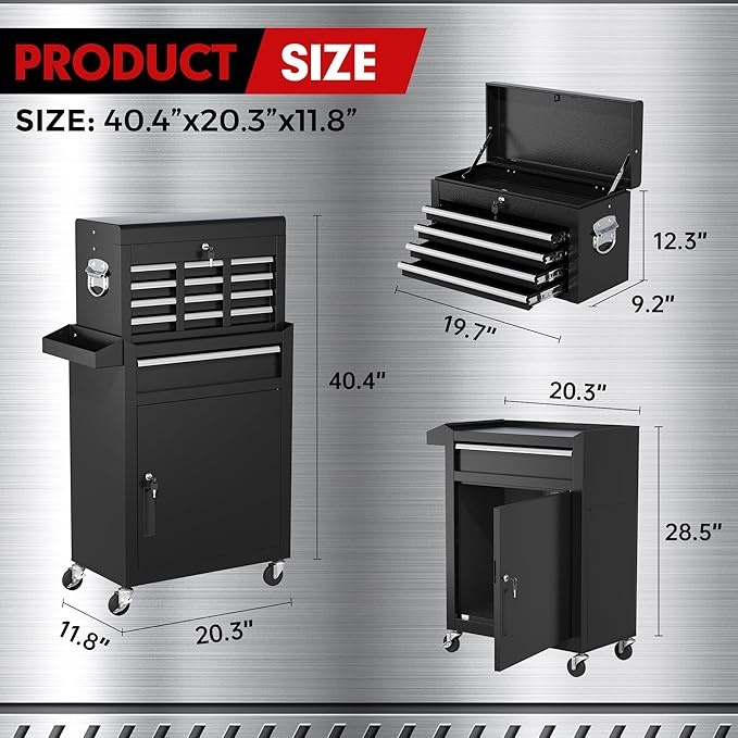 INTERGREAT Rolling Tool Chest with Wheels and 5 Drawers, Detachable Tool Cabinet with Lock for Garage, Locking Mechanic Tool Cart with Black Liner for Warehouse, Workshop, High Capacity