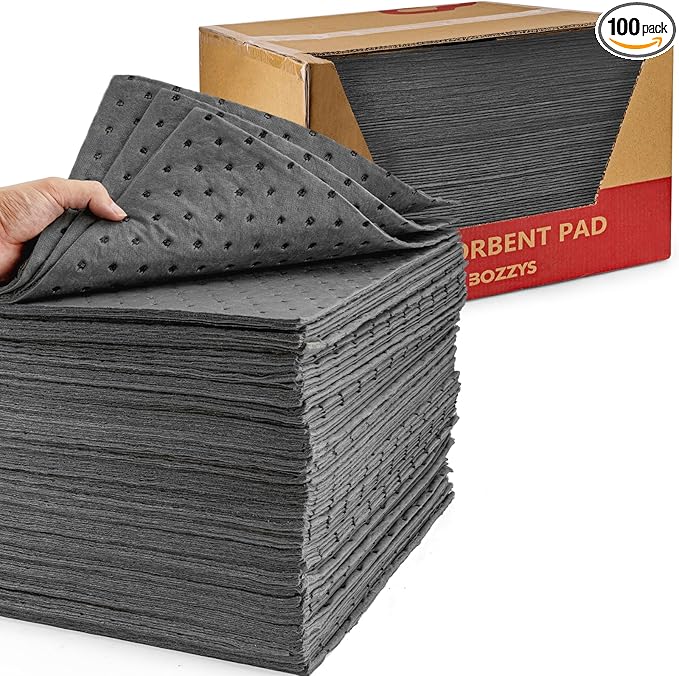 Universal Absorbent Pads | 16"x20" Water Absorbent Mat 100-Pack | Industrial Spill Control for Liquids Leak(24 Gal/Box) | Oil Absorbing Sheets