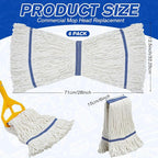 Eccliy 6 Pack Heavy Loop End Cotton String Mop Head Heavy Duty Mop Head Commercial Refills Replacement Bulk for Home Industrial Commercial Floor Cleaning (White,Blue)