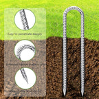 Rebar-Stakes-12-Inch-Galvanized, U Hook Trampoline Stakes 20 Pack Ground Anchors Tent Stakes Heavy Duty for Plants Anti-Rust Landscape Fabric Stakes Artificial Turf