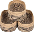 CubesLand Small Baskets, Storage Baskets for Organizing Shelves, Rectangular Woven Storage Baskets Natural Cotton Rope Toy Storage Bins Closet Baby Baskets Empty Gifts Baskets Camel/Mixed Black