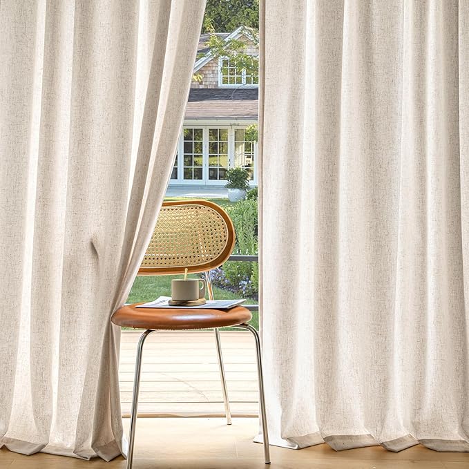MIULEE Non-See-Through Privacy Linen Curtains 2 Panels, Light Filtering Window Curtains Farn House Textured Back Tab Semi Sheer Drapes for Bedroom Living Room, 52 x 108 Inches Long, Birch
