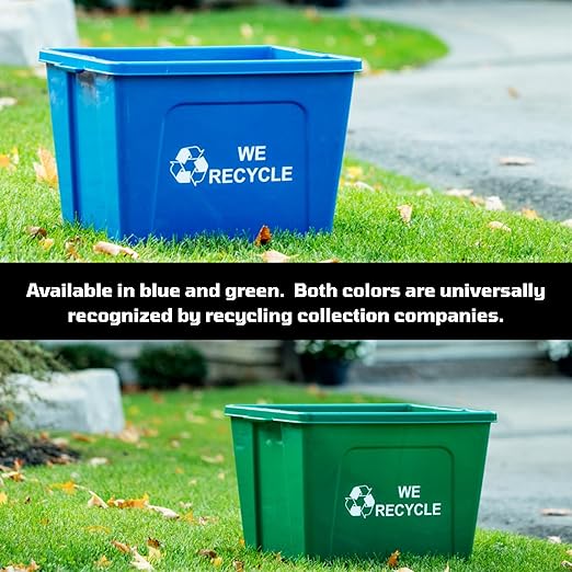 Curbside 18 Gallon Green Recycling Bin with Carrying Handles for Homes or Businesses | Easily Recongizable Bin for Curb - Two Bins - Green