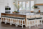 Counter Height Bar Stools Set of 6 for Kitchen Counter Farmhouse Modern Barstools with Faux Leather Upholstered Backless Seat and Solid Wood Legs 24 inch Bar Chairs, Grey + White