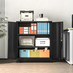 Metal Storage Cabinet, 36" H Locking Storage Cabinet with 2 Adjustable Shelves, Metal Cabinets for Garage, Home, Office, Utility Room-Black
